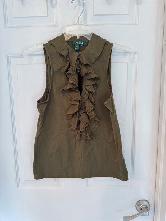 Lauren Ralph Lauren Tops - Lauren Ralph Lauren Green Ruffled Sleeveless Blouse Size Medium